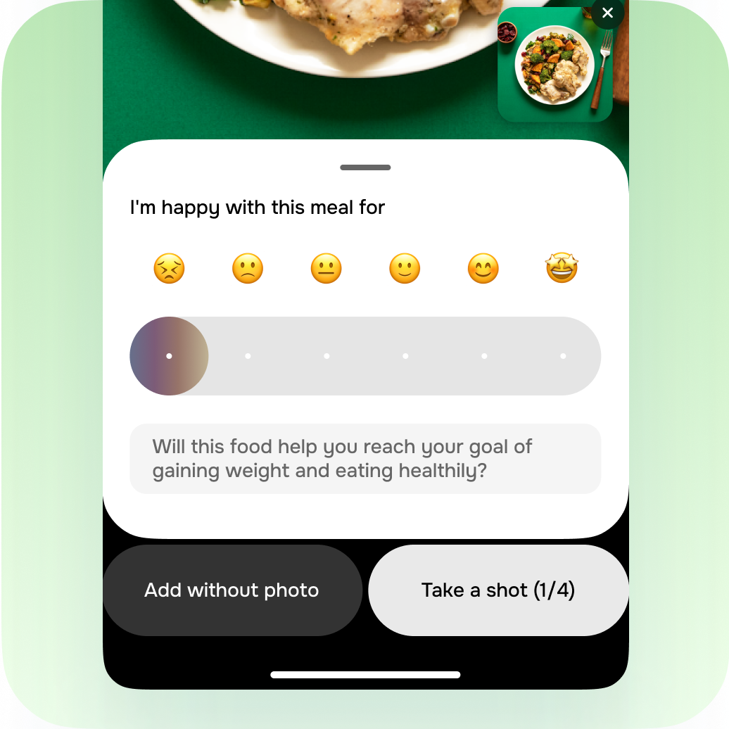 Rate your meal screen